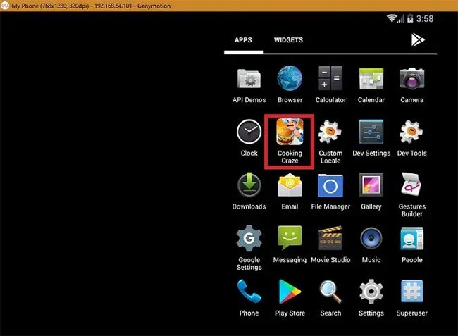Ứng dụng đã tải xuống được cài đặt trên trình giả lập Genymotion