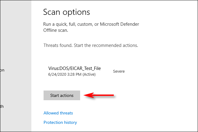 Hướng dẫn sử dụng Windows Defender 15 Để loại bỏ các mối đe dọa, hãy nhấp vào nút Start Actions