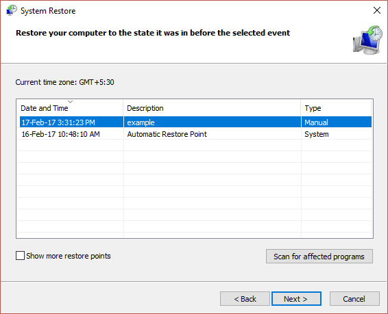 Sao lưu và phục hồi Registry trên Windows 12 Chọn restore point vừa tạo để khôi phục Registry