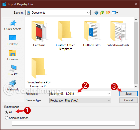 Sao lưu và phục hồi Registry trên Windows 4 Save dữ liệu backup của Registry
