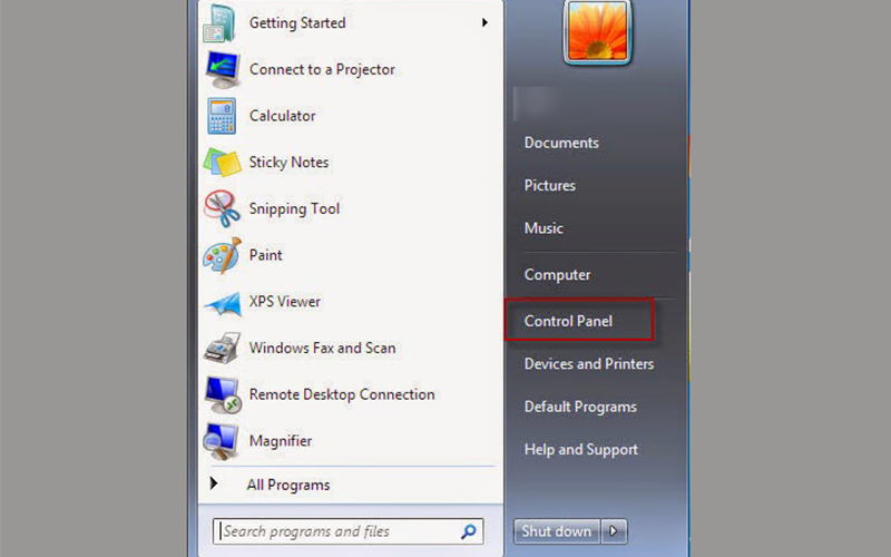 Control Panel trên Windows 7