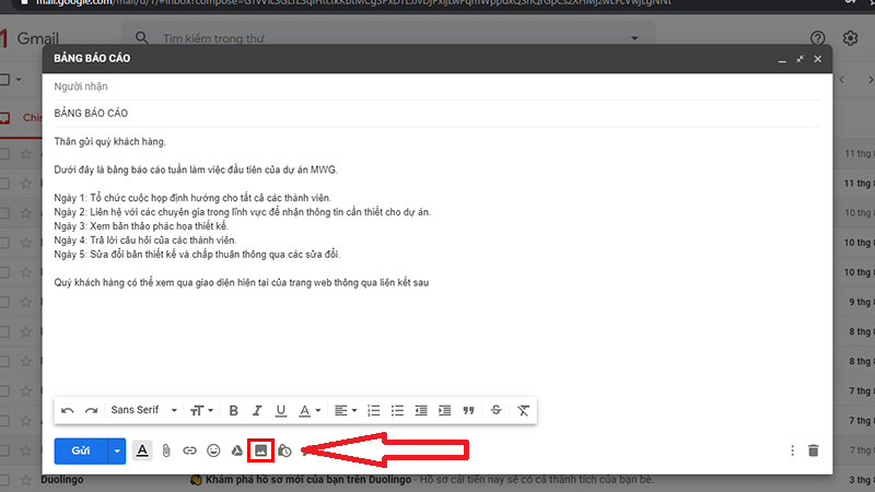 Hình ảnh chèn ảnh vào văn bản trong Gmail