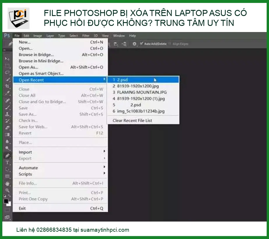 File Photoshop bị xóa trên laptop Asus có phục hồi được không? Trung tâm uy tín hỗ trợ 24/7
