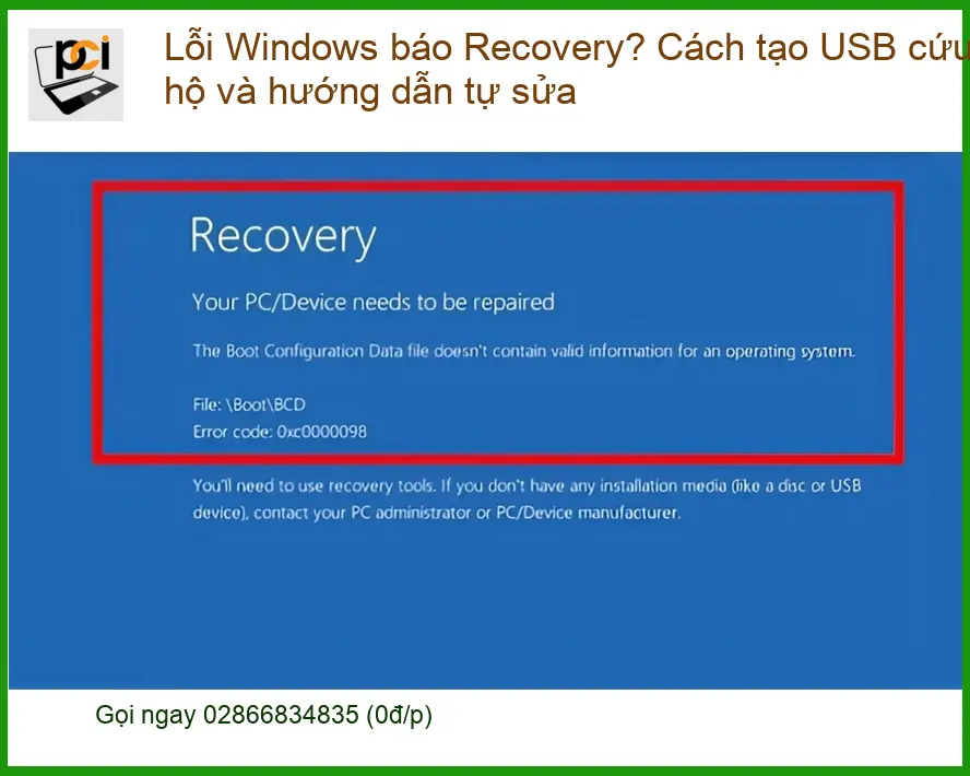 Windows Lỗi báo Recovery? Cách tạo USB cứu hộ – Tự sửa tại nhà
