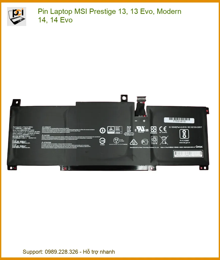 Pin Laptop MSI Prestige 13, 13 Evo, Modern 14, 14 Evo - Thay Mới Chính Hãng, Lấy Liền Tại Chỗ
