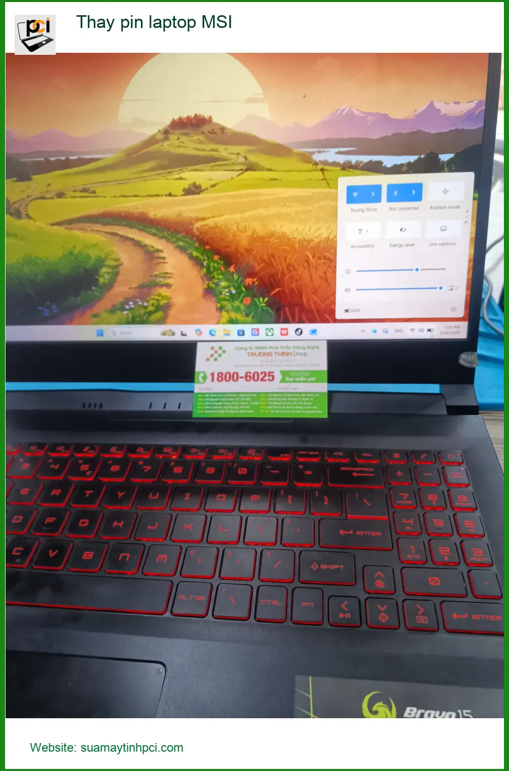 Chị Ngọc tìm địa điểm thay pin laptop MSI Quận Tân Phú uy tín ảnh thực tế 1