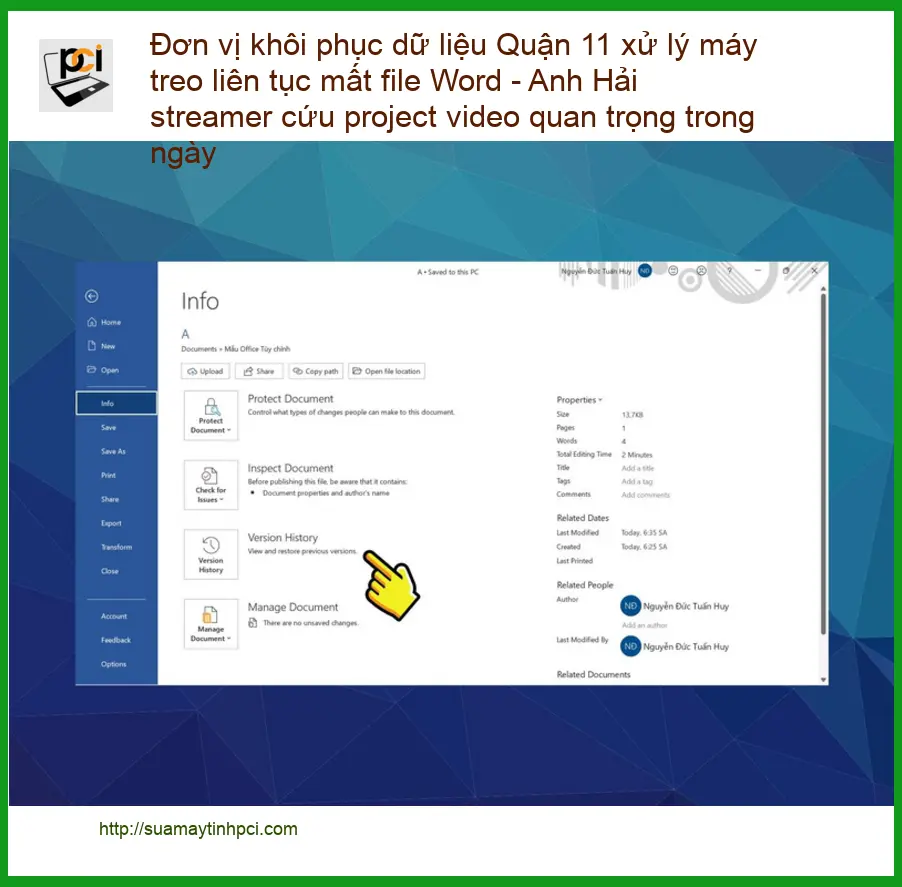 Khôi phục dữ liệu Quận 11 máy treo mất Word – Dịch vụ cứu file tận nơi