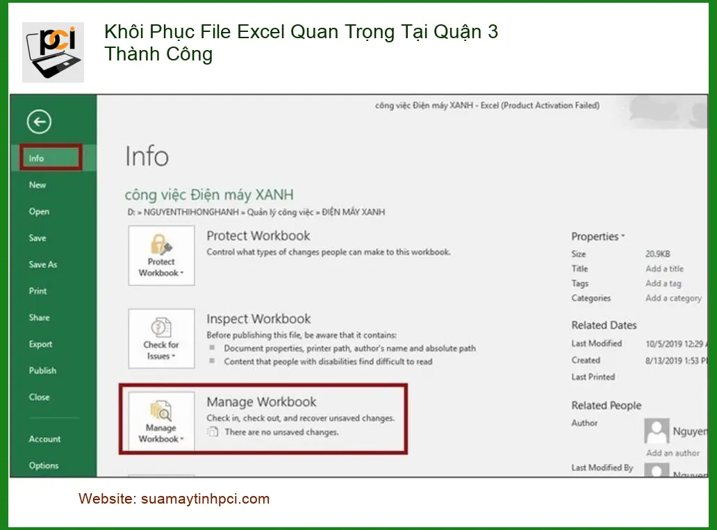 Sửa máy tính Khôi Phục File Excel Quan Trọng Quận 3 – Địa chỉ uy tín