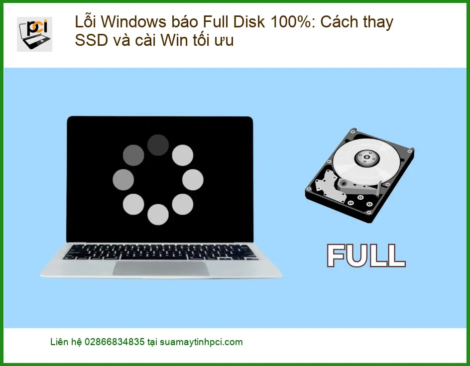Windows Lỗi báo Full Disk 100%: Cách thay SSD – Địa chỉ sửa uy tín
