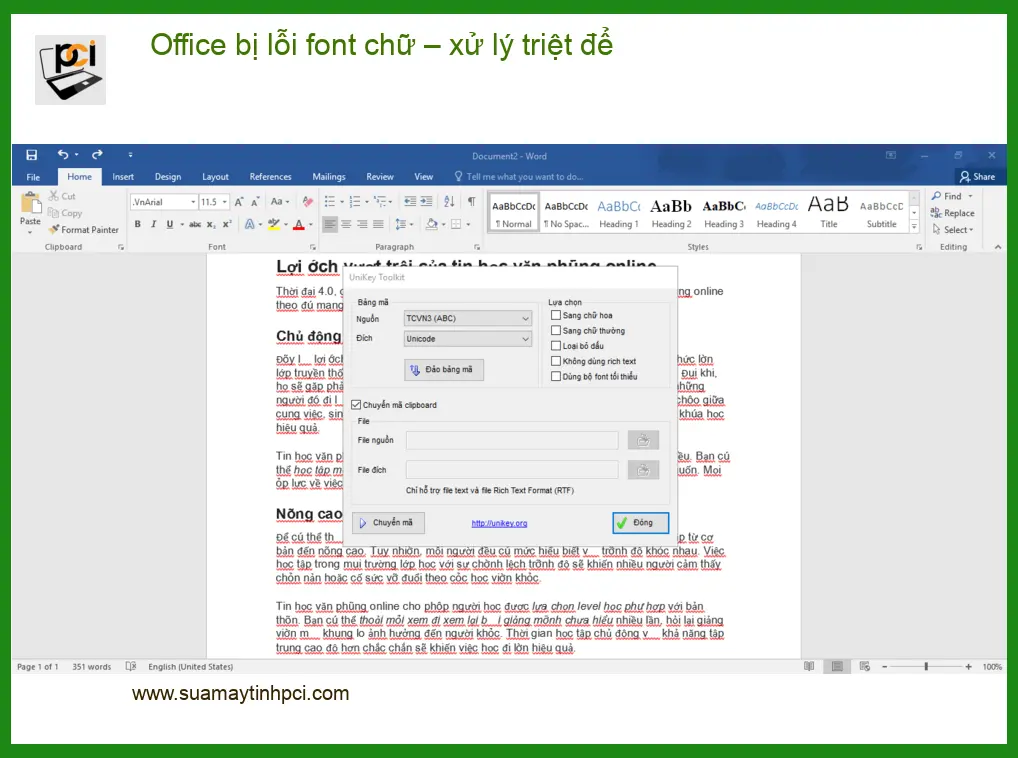 Văn phòng Office lỗi font chữ – xử lý triệt để – Trung tâm sửa gần đây