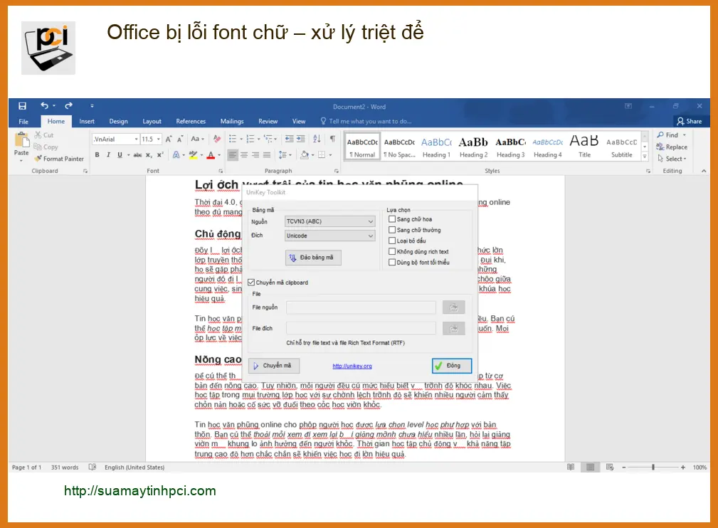Văn phòng Office bị lỗi font chữ – Địa chỉ trung tâm hỗ trợ gần đây