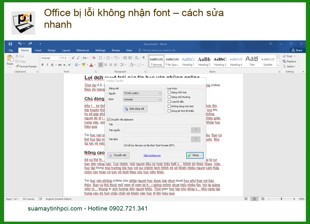 Văn phòng Office bị lỗi không nhận font – Cách sửa nhanh, trung tâm gần