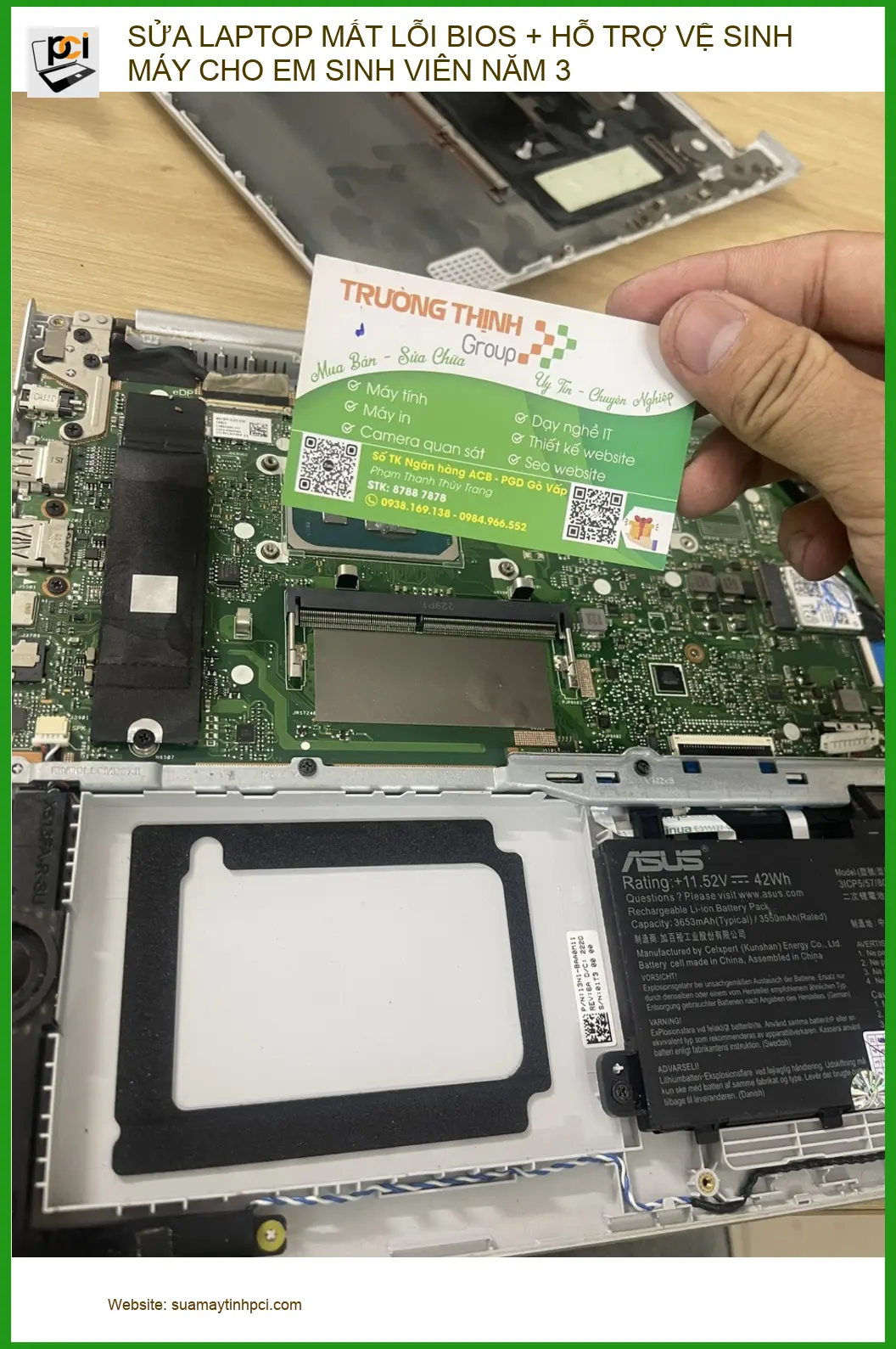 Em Khánh sinh viên năm 3 Quận Phú Nhuận: Sửa laptop mất BIOS, vệ sinh máy. ảnh thực tế 1