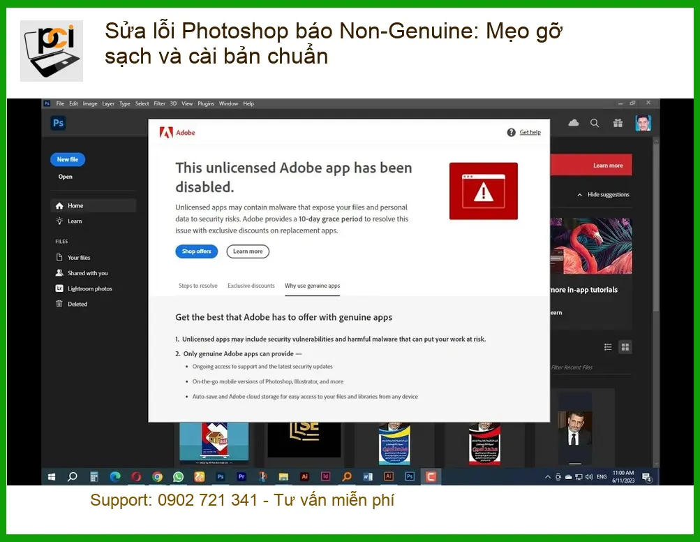 Photoshop báo Non-Genuine: Gỡ sạch, cài chuẩn – Trung tâm hỗ trợ TPHCM