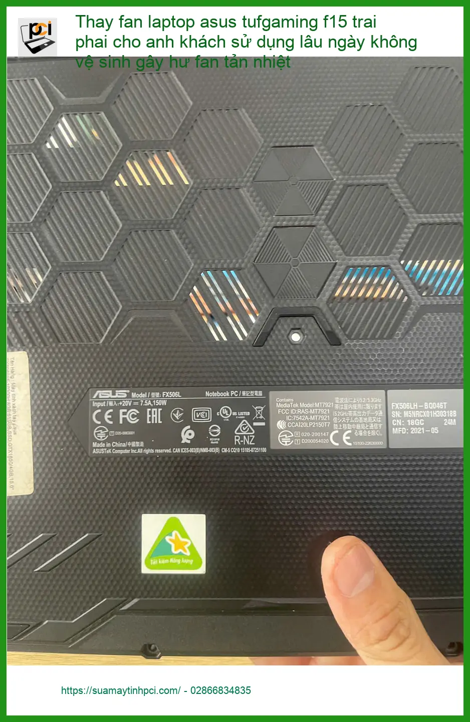 Chỗ thay fan laptop Asus TUF Gaming F15 cho anh Trường ở Phú Nhuận bị hư do bụi bẩn ảnh thực tế 2