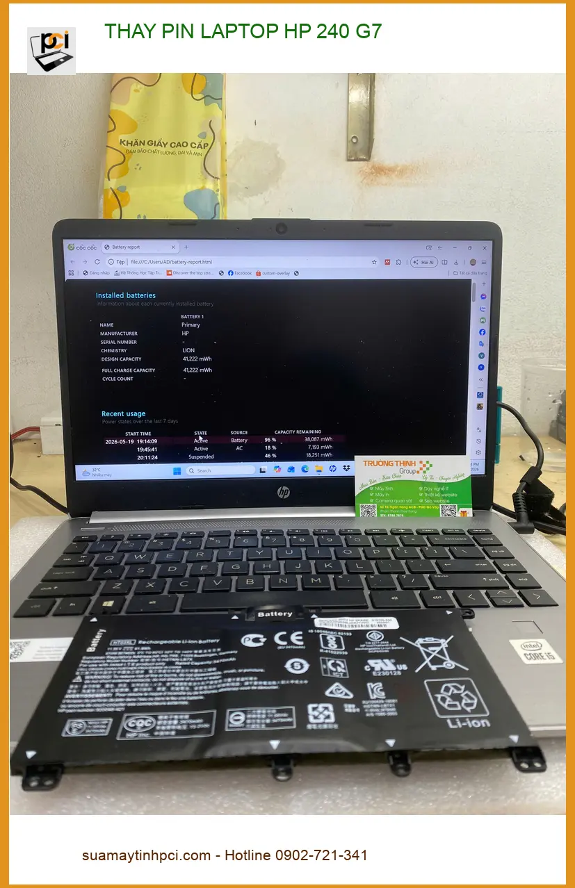 Cô Mai nhân viên văn phòng Gò Vấp tìm Trung tâm thay PIN LAPTOP HP 240 G7 lấy liền