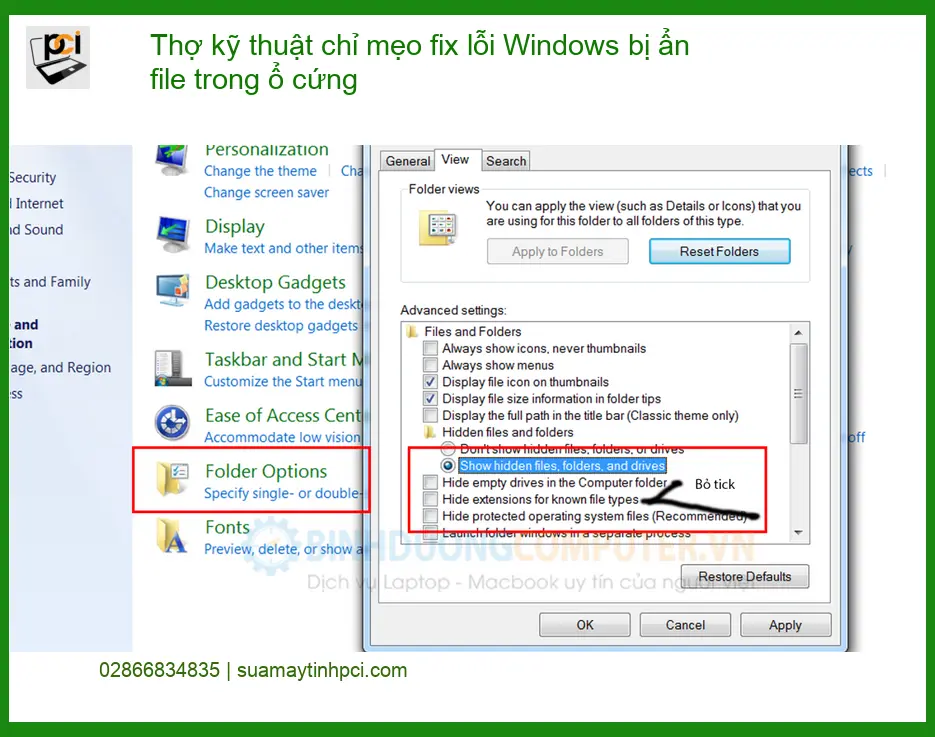 Fix lỗi ẩn file ổ cứng Windows: Thợ kỹ thuật chỉ mẹo – Sửa máy tính