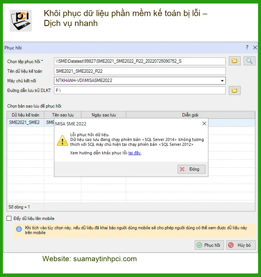Khôi Phục Dữ Liệu phần mềm kế toán lỗi – Thợ sửa nhanh Tphcm