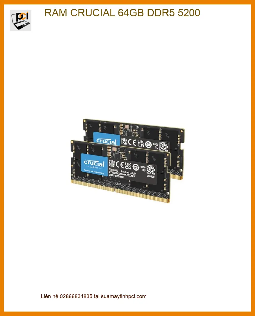 Ram CRUCIAL 64GB DDR5 5200 Laptop - Thay Nhanh TPHCM Giá Rẻ