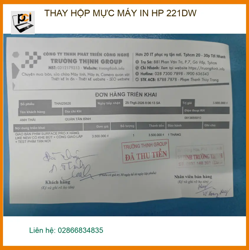 Anh Phước review dịch vụ thay hộp mực máy in HP 221DW Quận Tân Bình