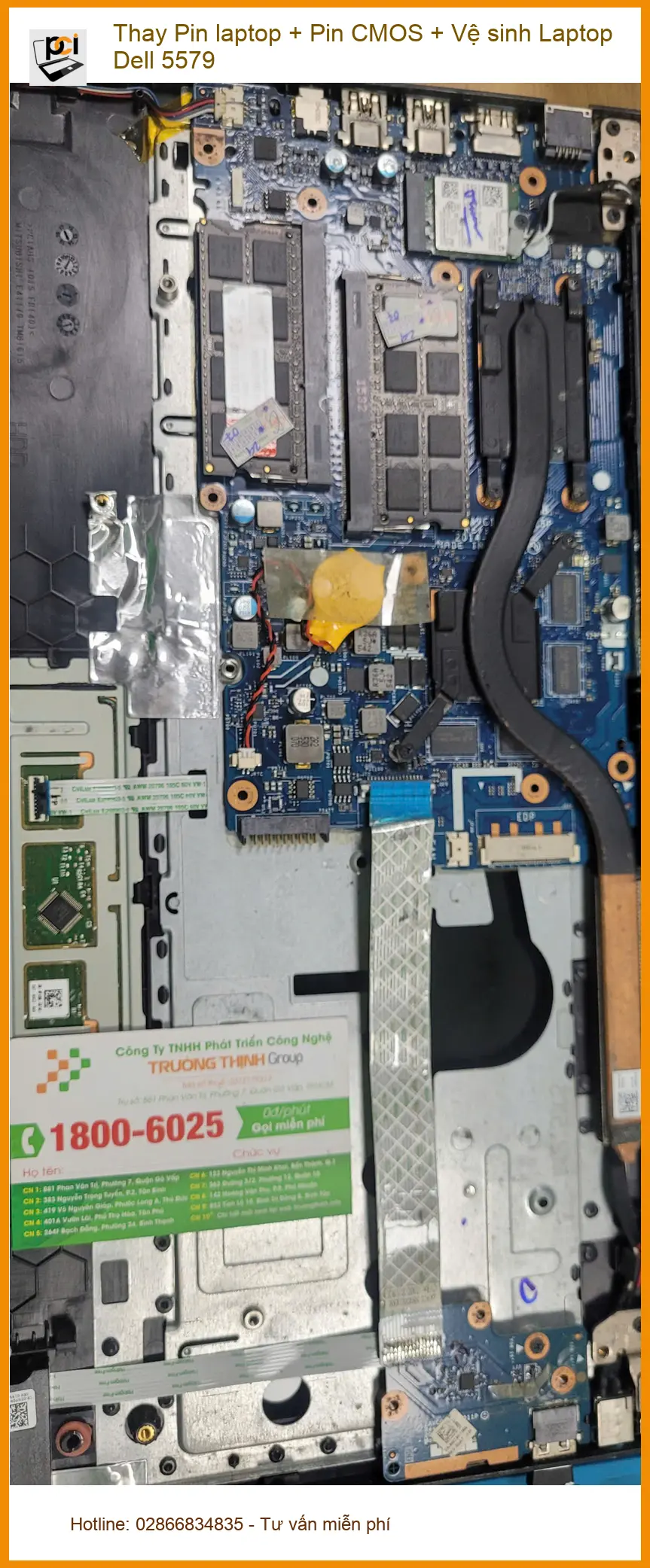 Chị Mai công sở bận rộn cần thay pin Dell 5579 gấp ở Bình Tân - Pin CMOS, Vệ sinh ảnh thực tế 2