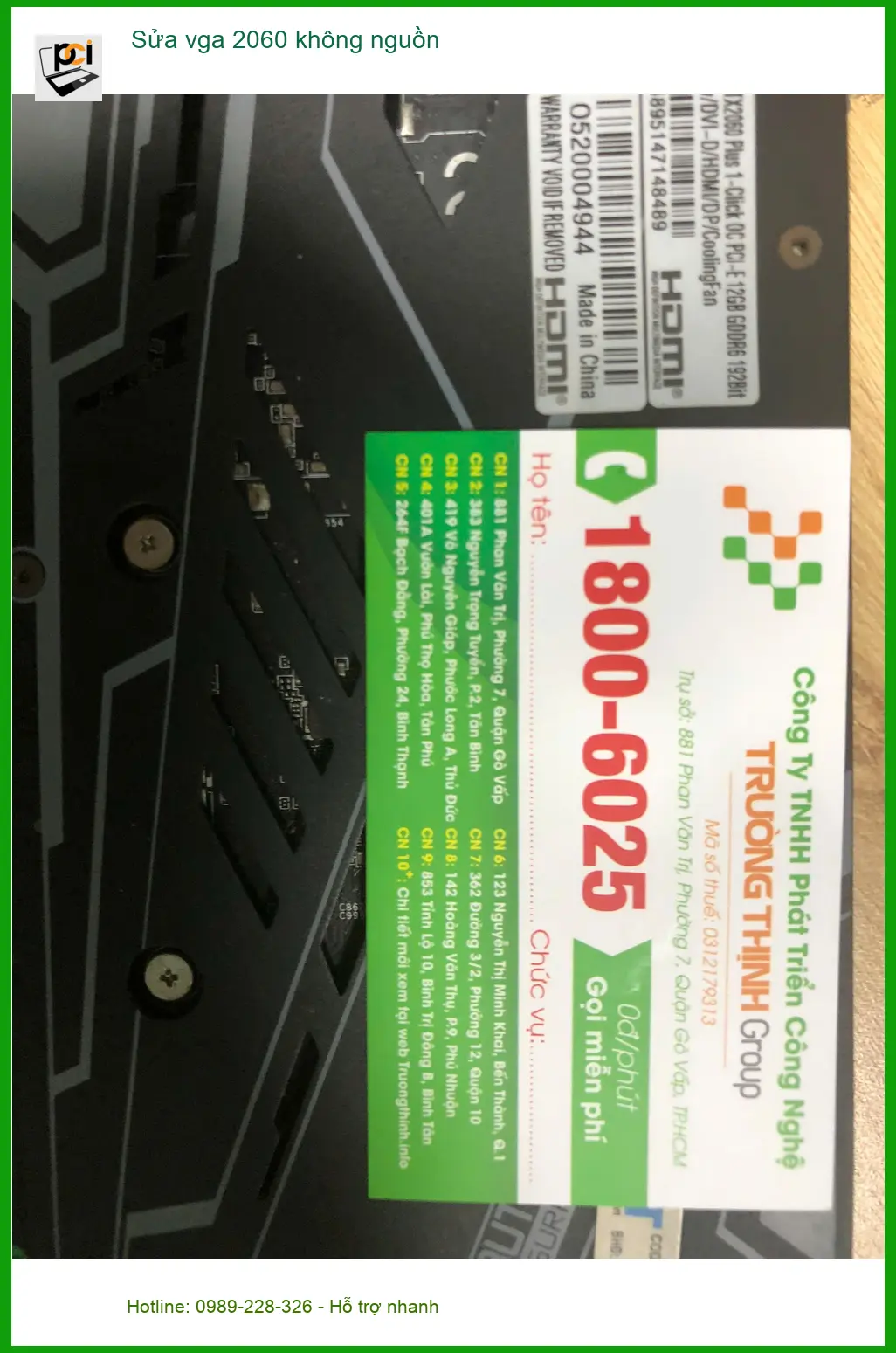 Anh Phúc kỹ sư thiết kế tin tưởng Trung tâm sửa VGA 2060 không nguồn Quận Bình Tân ảnh thực tế 2