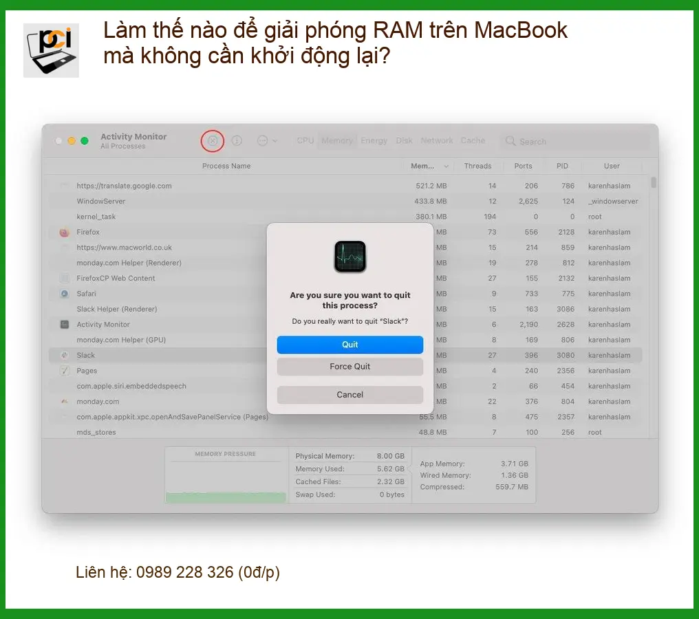 Macbook Làm thế nào để giải phóng RAM không cần khởi động lại – Cách tự xử lý tại nhà