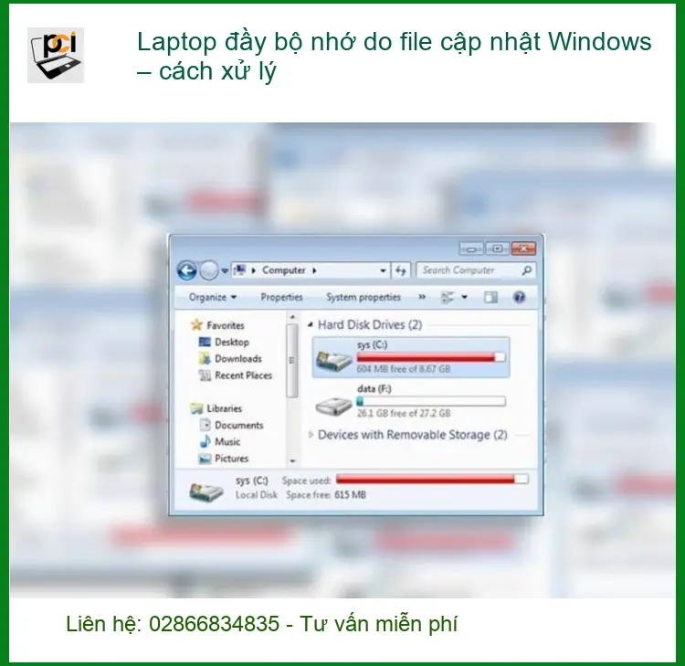 Laptop đầy bộ nhớ do file cập nhật Windows – Cách tự xử lý tại nhà