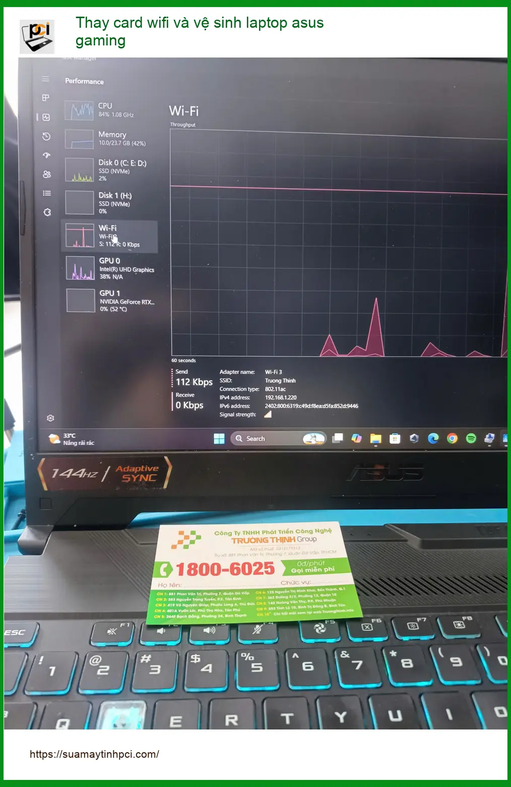 Anh Quân lập trình viên thay card wifi, vệ sinh laptop Asus Gaming Q.Tân Phú ảnh thực tế 2